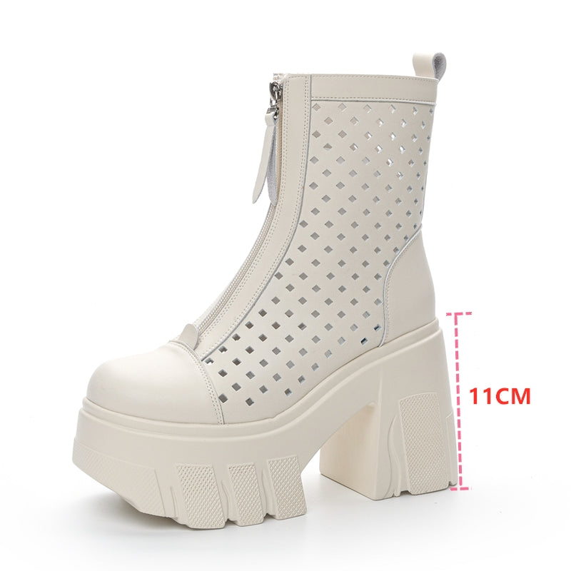 AIYUQI Summer Boots Female Genuine Leather 2024 New High Heel Mesh Boots Women 11c Heel High Fashion Sandals Women