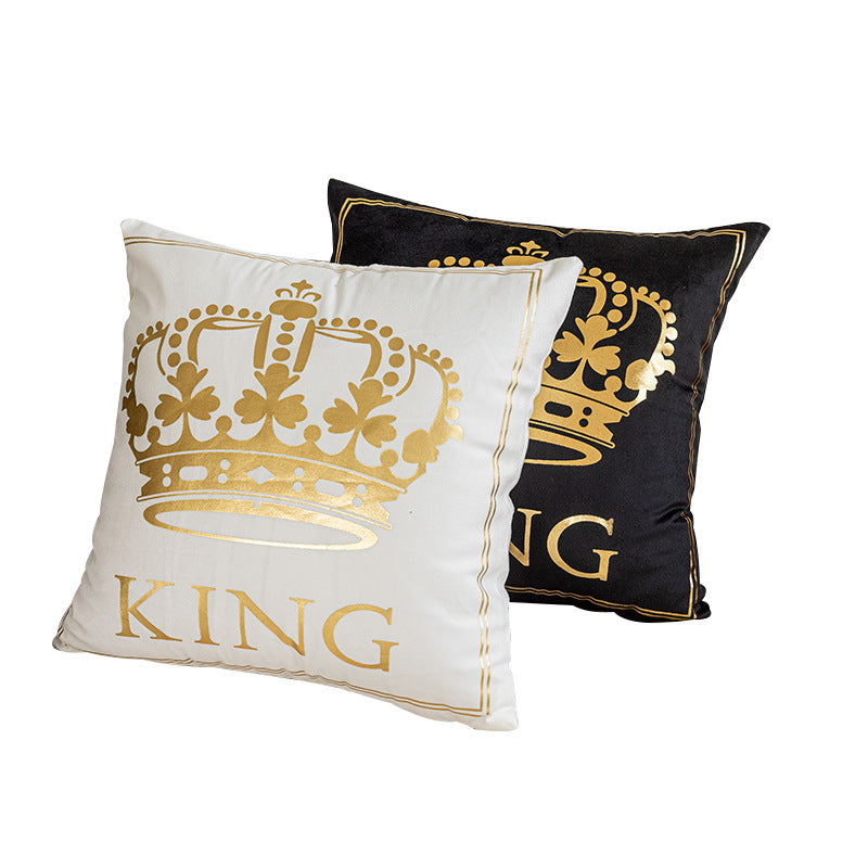 Crown foil stamping print pillowcase short plush black and white two-tone cross-border home sofa cushion cover letter pillow case