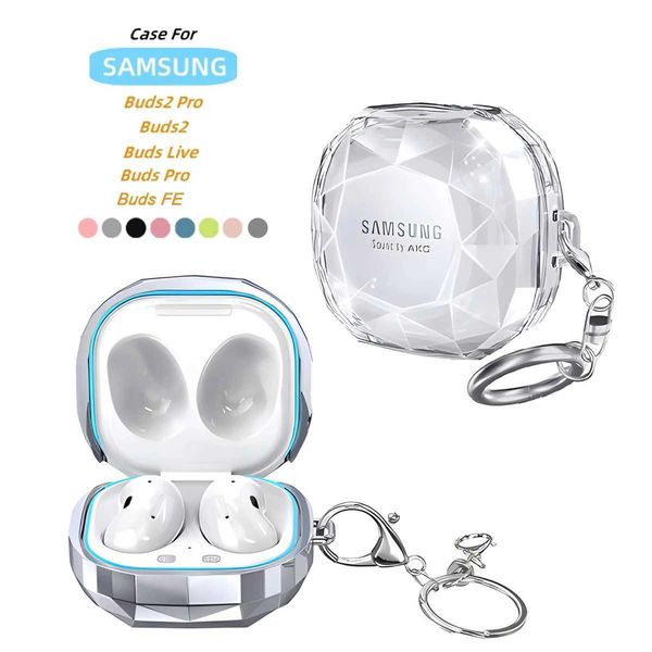 Suitable for Samsung Galaxy BudsLive-Pro-2-2Pro-Fe headphone protective case with transparent diamond pattern and keychain Y240810