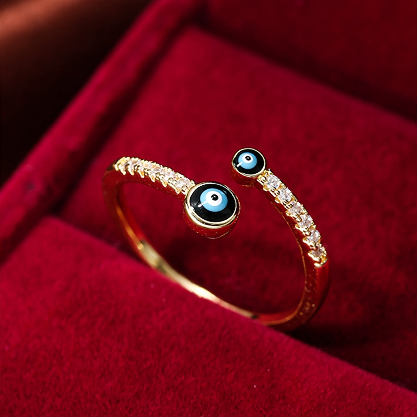 TEMU Adjustable Golden Evil Eye Ring For Women – Elegant & Design With Stones, Sparkling Cubic Accents, Perfect For Casual Attire Or Parties, Fashion