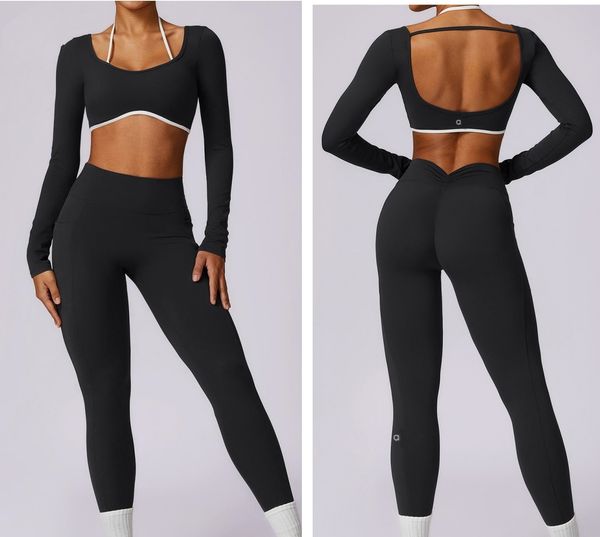 A107 Yoga New Summer Designer Shockproof and Anti-sagging Activity Long Sleeve Shirts Sets Yoga Fitness Running Vest Sports Suits
