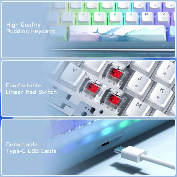 Womier WK61 60% Gaming Mechanical Keyboard Hot-Swap Keyboard Wire Ultra-Compact RGB Keyboard Pudding PBT Keycap Crystalline Base