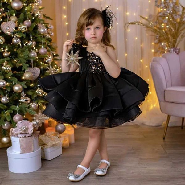 Black girl sequined lace Par dress 1-10 year old children bow birthday baby costume formal Christmas costume red New Year dress Vestido W241
