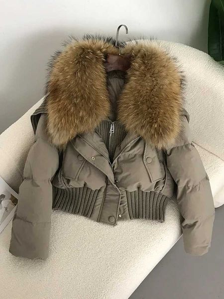 Women&#039;s Fur Faux Fur OFTBUY 2023 Natural Real Raccoon Fur Collar Winter Women White Duck Down Short Jacket Female Thick Warm Coat Luxur