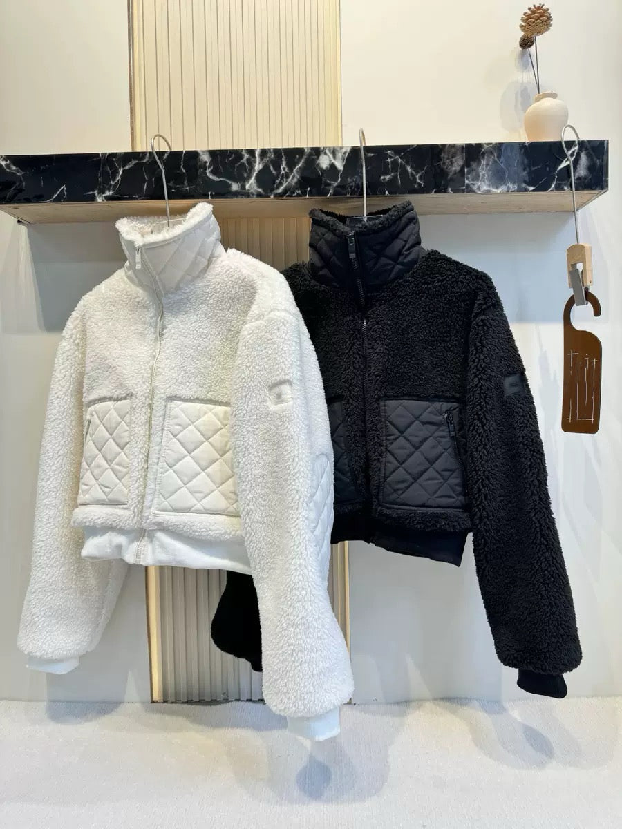 A99 Lamb Wool Zipper Coat Yoga Clothes Women&#039;s Winter Short Padded Warm Cotton-padded Jacket Cardigan Winter