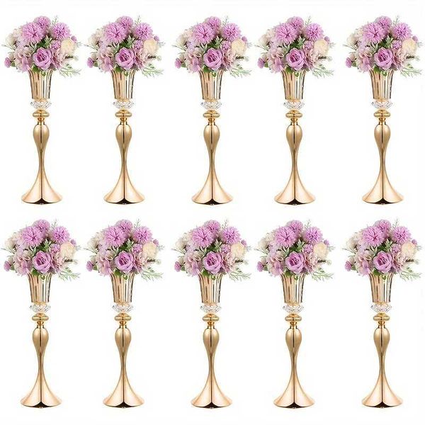 Vases Set of 2-10 Crystal Flower Stands 22 Tall Vases Metal Centerpiece Vases for Table Decoration Christmas Party Decoration H250116
