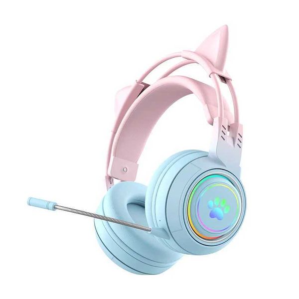 Cute Antlers-Cat Ear Wireless phone Gamer Earphone Gaming set With RGB Light For Child Kid Cute Girl Gifts Z241230