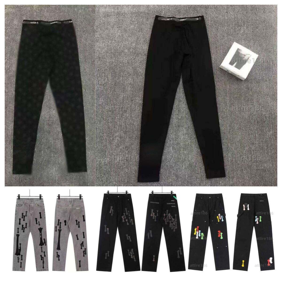 25ss high-quality jeans Designer black printed leggings pants black cross-stitch print straight-leg jeans CH leggings Men Jeans Women Leggings