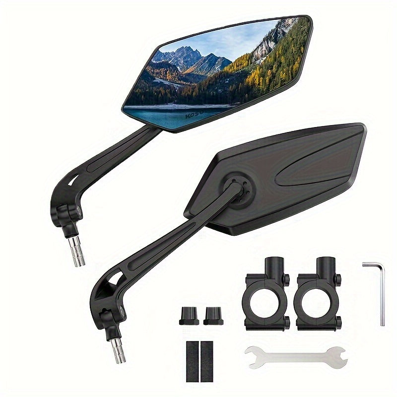 TEMU 2pcs High-definition Wide-angle Bike Rearview Mirrors - 360° Adjustable With , Fit For Bicycles, Motorcycles, E-scooters & Mountain Bikes -