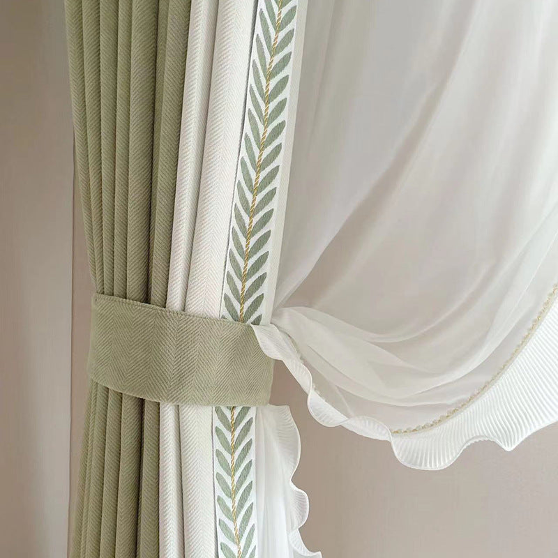 C352 Japanese style chenille herringbone curtain living room bedroom bay window balcony shading study net celebrity new finished product wholesale
