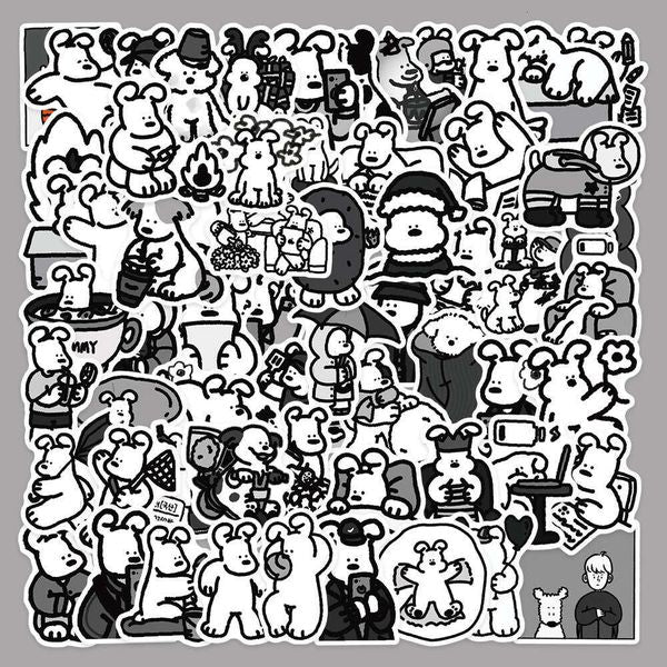 62 Korean minimalist black and white Instagram style dog stickers, cartoon phone cases, hand account books, lage decoration stickers