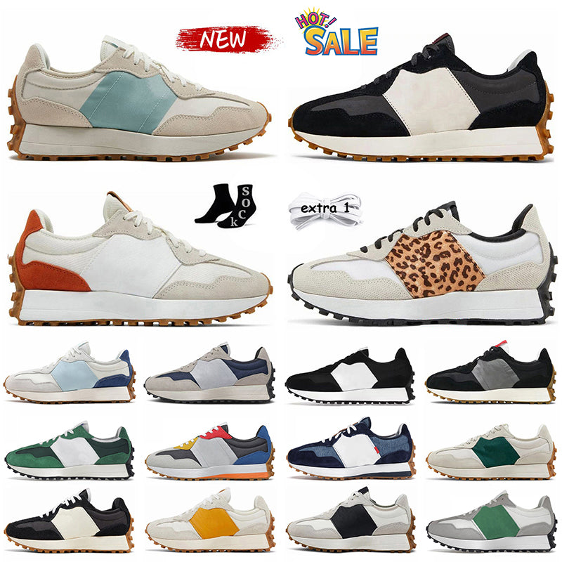 Wholesale Women Mens 327 Designer Casual Shoes Sea Salt Black White Gum Green Golden Burgundy Leather Canvas Leopard Jogging Trainers Cloud Runners
