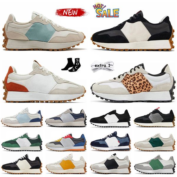 Wholesale Women Mens 327 Designer Casual Shoes Sea Salt Black White Gum Green Golden Burgundy Leather Canvas Leopard Jogging Trainers Cloud