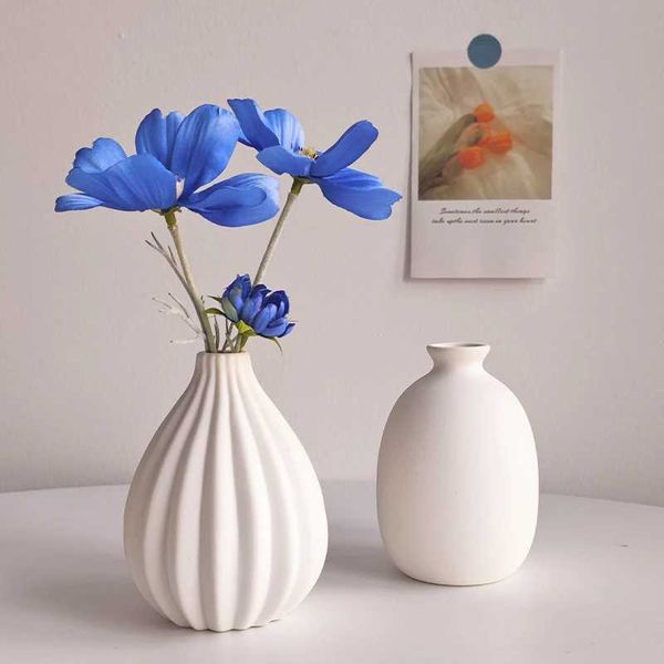 Vases White Nordic Flower Vase Ceramic Vases Room Decor Modern Ceramic Flowers Bottle Plants Flower Pot Home Living Room Decoration z241212