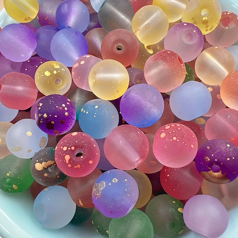 TEMU 100pcs 8mm Glass Matte Golden Powder Double Seam Beads - Multicolor Loose Beads For Making, Bracelets, Necklaces, Earrings - Handmade Craft
