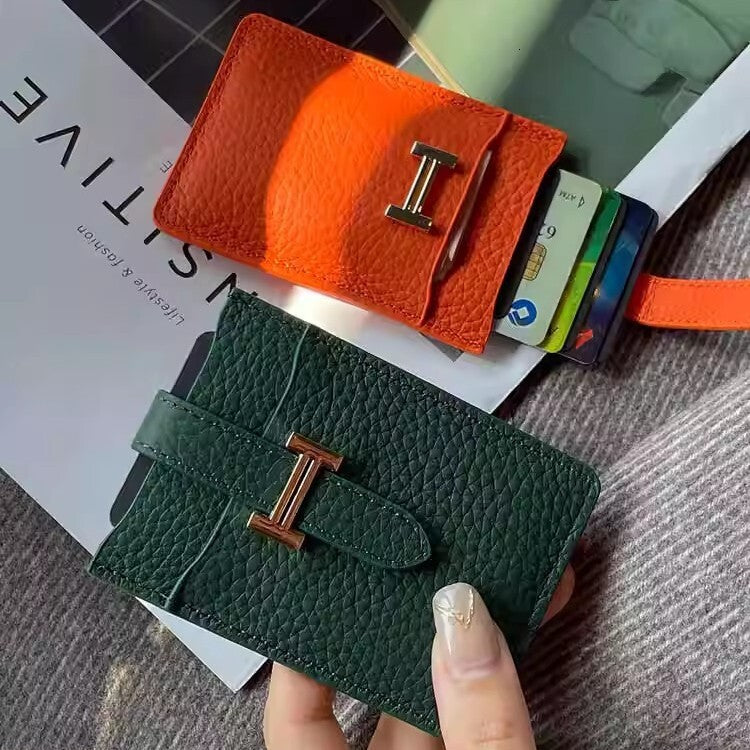 Designer Wallet Genuine Leather Women S Card Holder Ultra Thin Niche High End Anti Degaussing ID Clip Pull Out Design Coin Purse Card Holder Luxury