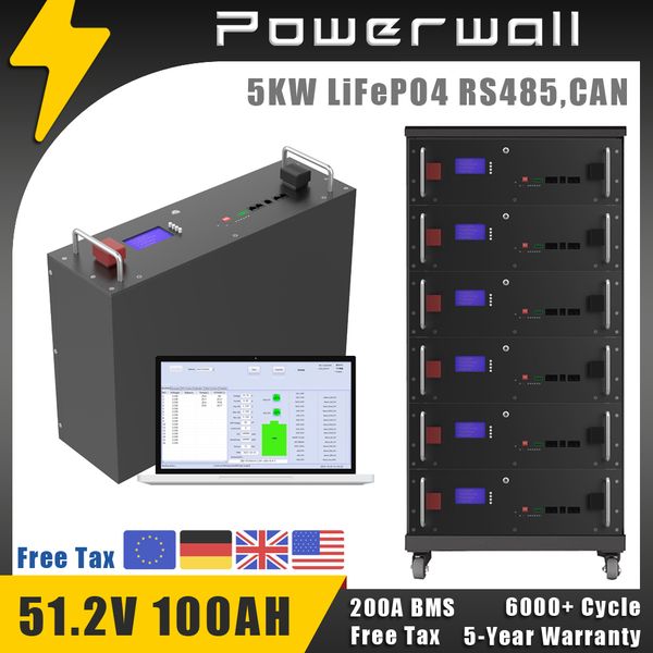 LiFePO4 Battery 48V 100AH 200AH 51.2V 5KW 10KW 14KW RS485 CAN PC Monitor Max 32 Parallel for Solar Off-grid Inverter NO TAX