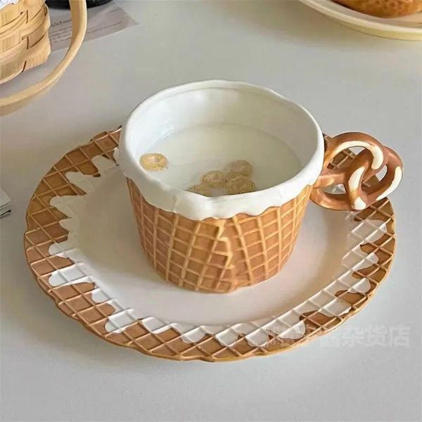 Cookie shaped plate cup bottom colorful ceramic creative milk cup irregular plate Halloween Christmas decoration 241204