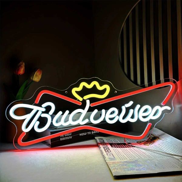 Budweiser Neon Lights - Colorful LED Lighting Wall Mounted Perfect for Beer Parties Festivals Birthdays and Home Decor Atmosphere X241028