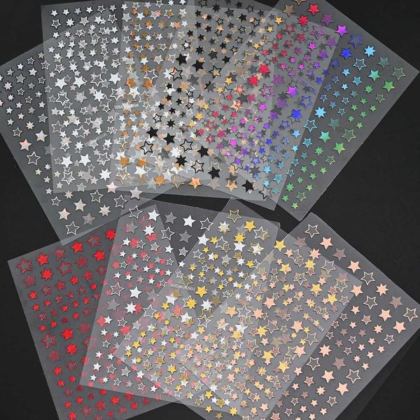 Set of 3D star nail art stickers gold-silver-rose gold stickers self-adhesive holographic laser star stickers handmade accessories W240815