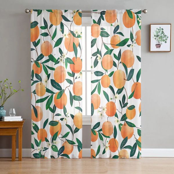 Orange Leaf Flower Branch Fruit Sheer Curtains for Living Room Decoration Window Kitchen Tulle Voile Organza 250113