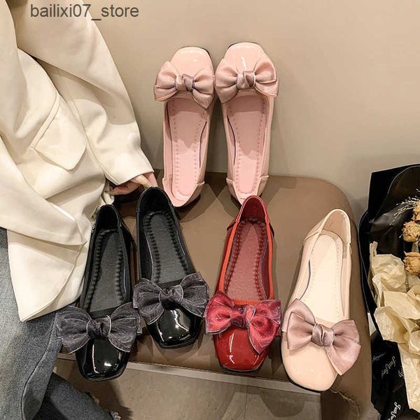 Sandals Fashion womens flat shoes bow womens shoes patent leather casual single ballet dancer shallow mouth shoes fighting shoes L240910 L24