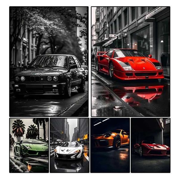 Black and white luxury car canvas super car canvas ral painting living room aesthetics wall decoration art Y250122