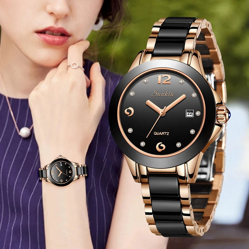 LIGE Woman Watch Fashion Ladies Ceramic Bracelet Wrist Watch Women Dress Watches Waterproof Date Clock Gift Montre Femmes 240909