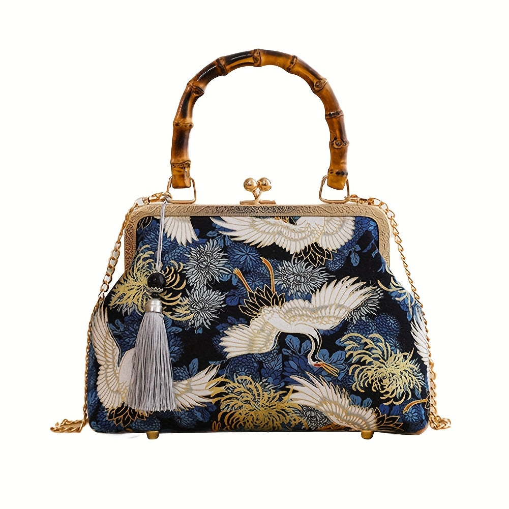 TEMU 1pc Tote Bag With Bamboo Knot Handle, Fashionable Bamboo Handle Bag, Bamboo Knot Small Handbag, Fashionable Trendy Shoulder Crossbody Bag