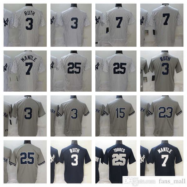 2022-23 New Baseball Jersey Stitched 3 Babe 7 Mickey Ruth Mantle 15 Thurman 23 Don Munson Mattingly 25 Gleyber Torres Jerseys Men Size S--XX