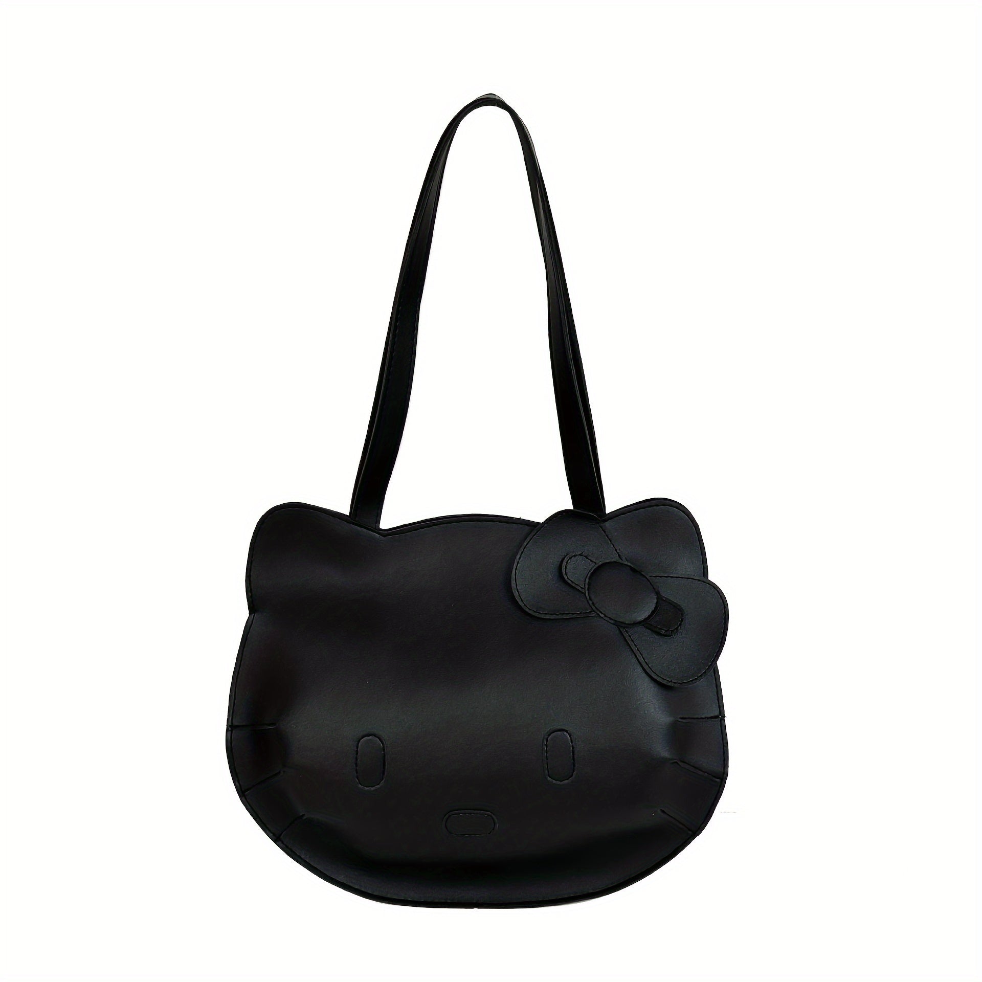 TEMU 1pc For Hello Kitty Lady's Shoulder Bag - Black With Bow Details, Cute Cartoon Design, Large Capacity Daily Handbag, Suitable For Shopping And