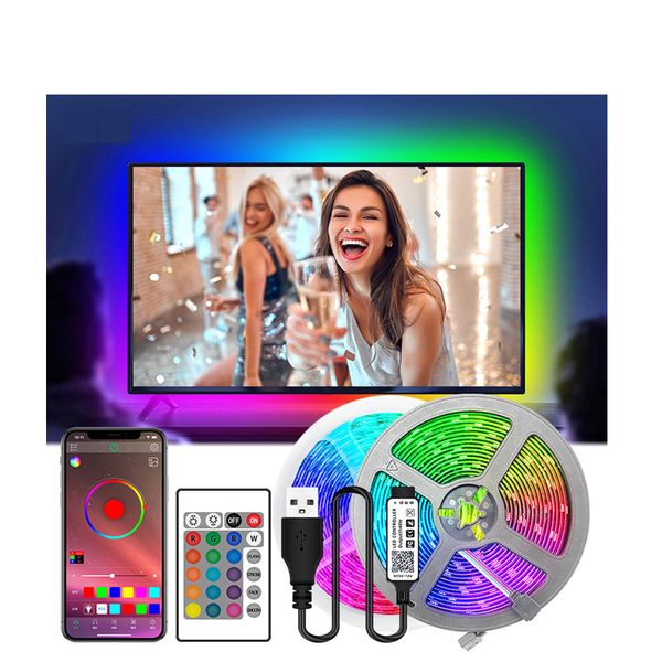 TV LED Light Strip 16.4Ft Backlight LEDs Lights fo with Bluetooth App Control Sync Music USB Powered 5050 RGB Bias Lighting for PC Monitor G