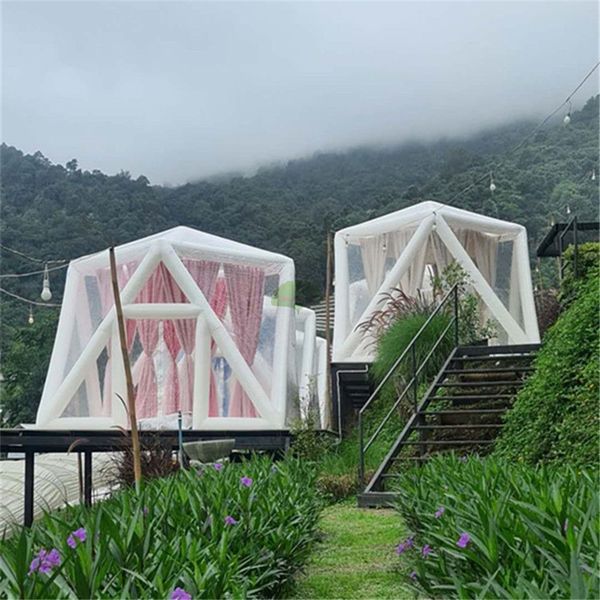 Customized Air Clear Hotel square pyramid inflatable tent Transparent Bubble airtight tube trade show house with pump