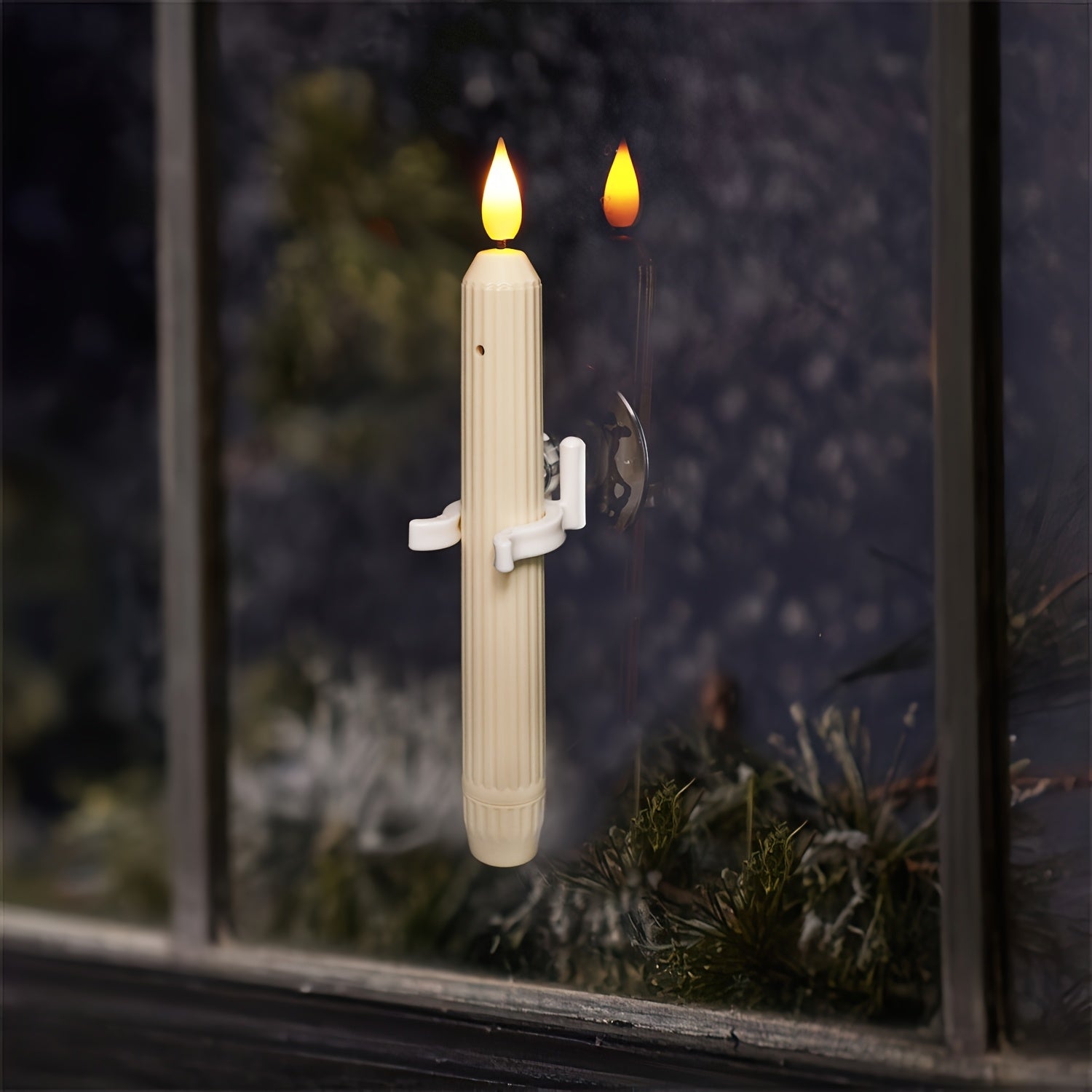 TEMU Window Candles With Sensor Dusk To Dawn, Ivory Stripped Candlesticks With Suction Cups, Roman Column Christmas Window Candles Battery Operated,