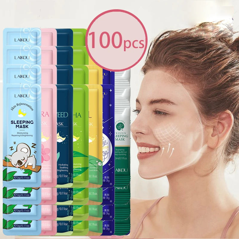 100 pcs LAIKOU Moisturizing Sleeping Mask Sakura Snail Seaweed Centella Face Mask Tendering Nourishing Oil-control Skin Care 241115