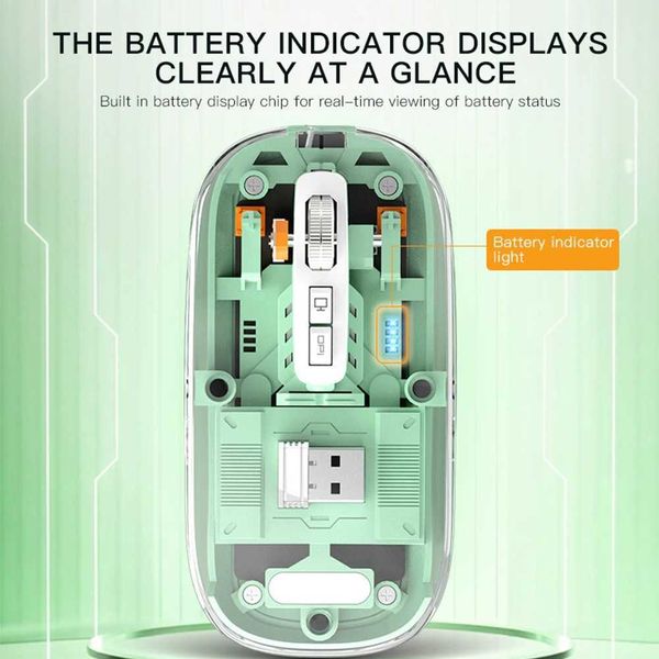 Wireless Transparent Mouse 3 Modes Dual BT + 2.4GHz 2400DPI Adjustable Gaming Mouse Battery Display for PC LaptopT250114