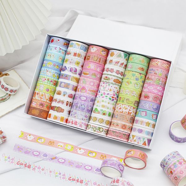 Adhesive Tapes 60rolls 4800inch Cartoon Kawaii Washi Tape Set Grid Food Girl Scrapbooking Sticker DIY Masking Kid Japanese Mother Gift Decor