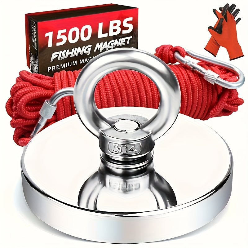 TEMU 1500 Pulling Fishing Set, Includes Neodymium Durable Rope, Carabiner, Gloves, And 242 Thread Locker Glue High-quality River Recycling And