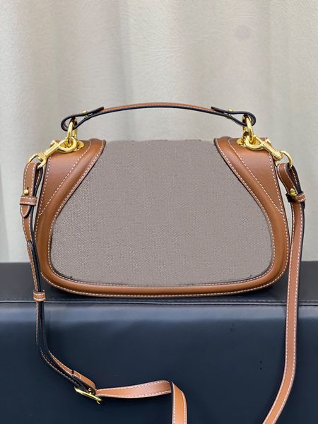 2024 Small Handbag Cotton Hemp Blended Canvas Smooth Leather Edging Top Handle Design with Detachable Shoulder Strap Shoulder Bag