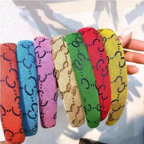 HOT Brand Designer Women Double Letter Printing Headbands Candy Color Hairband Fashion Headwear Thin-brimmed Knotted Hairclasp Hoop Hair Acc