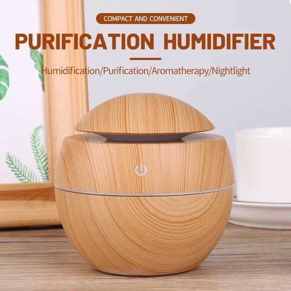 Circular humidifier colorful atmospheric light wood chips hollow creative shape essential oil aromatherapy machine Y241012
