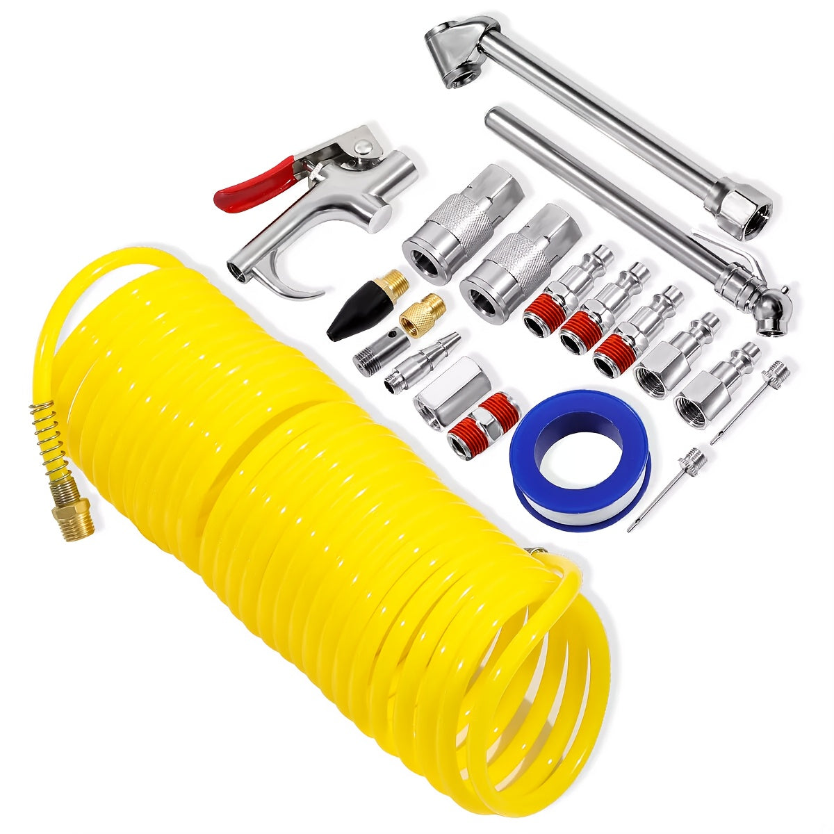 TEMU [pneumatic Tool Accessory Kit]20pcs Air Compressor Tool Kit With 25ft , Quick Connect Fittings & Tire Gauge - No Power Needed, Steel