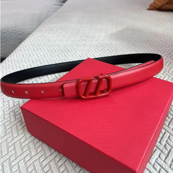 Genuine Leather Belt, Thin Golden Red Buckle Waistband