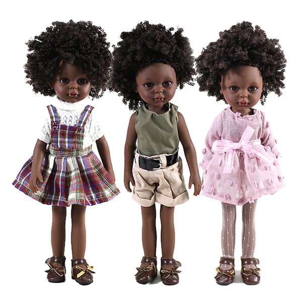 Dolls 35cm Black African American Reborn Full Silicone Vinyl Gift Baby Bjd Doll Girls Dress Up Children Toys 221201