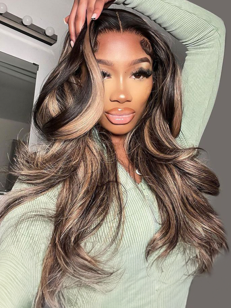 [26"=$139] Glueless Brown Highlight U Part Body Wave Wig 3 Minutes Install