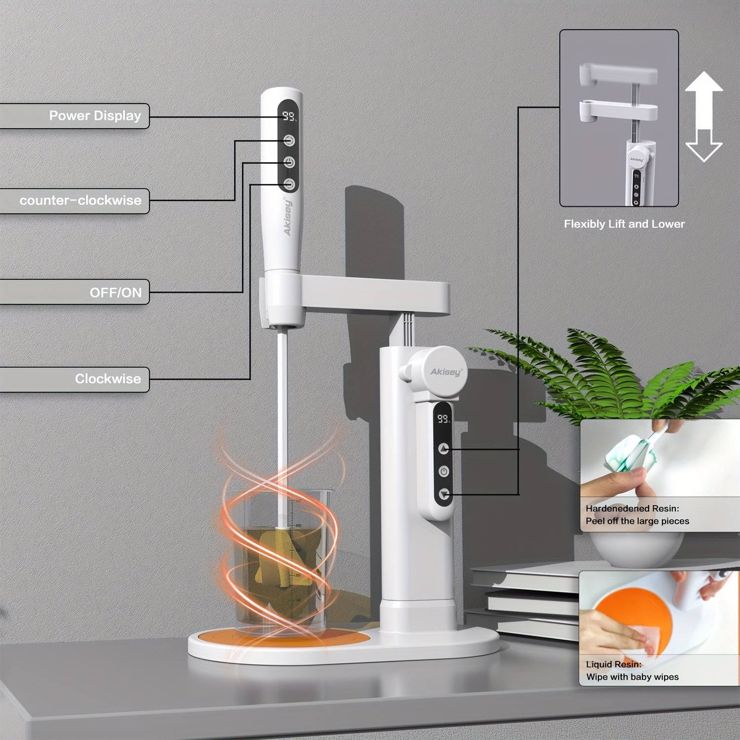 TEMU Automatic Resin Mixer, 5-speed Control Epoxy Stirrer, High-efficiency Mixing For Resin Blending, Castings & Diy Art – Reduces Bubbles With 4