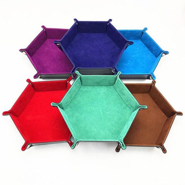 Foldable Hexagon Dice Tray Decorative Dice Box For RPG DnD Games Dice PU Leather Storage Decorative Dish LX040