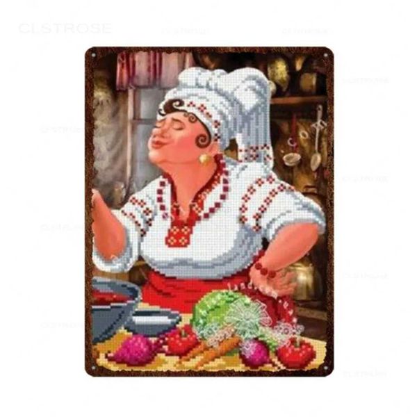 Vintage cartoon chef metal signature kitchen decoration tin plate restaurant wall decoration anime character painting wall ar Z250210-1
