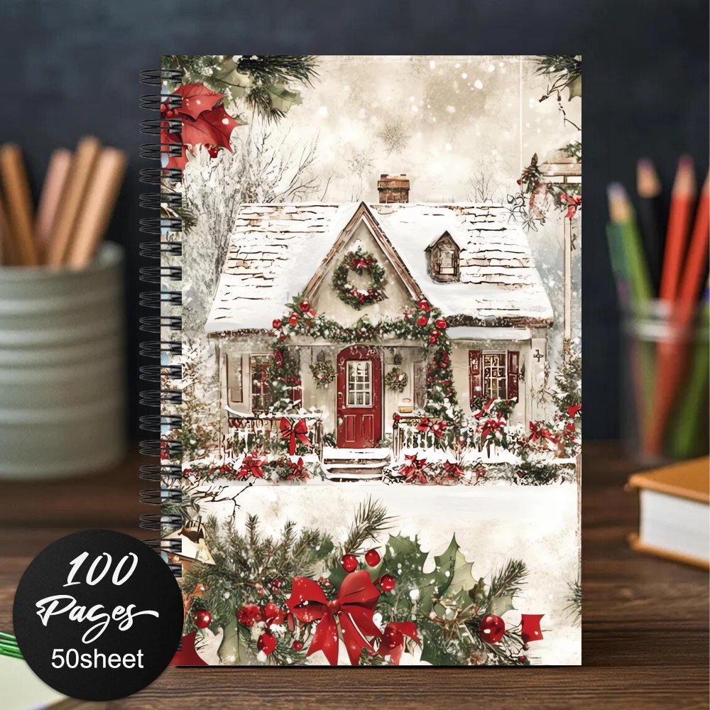 TEMU 1pc Christmas Journal - Spiral Bound Notebook With , Red Doors, - Planner, Diary, Gift - Ideal For Home, Office, School - Festive Stationery,