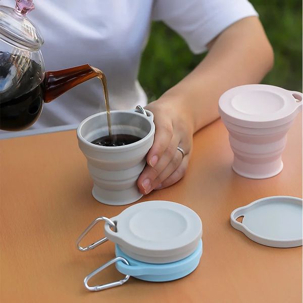 180ml folding cup mini retractable silicone portable tea outdoor travel coffee beverage with lid 240719